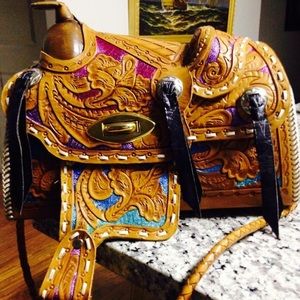 Hand painted horse saddle purse
